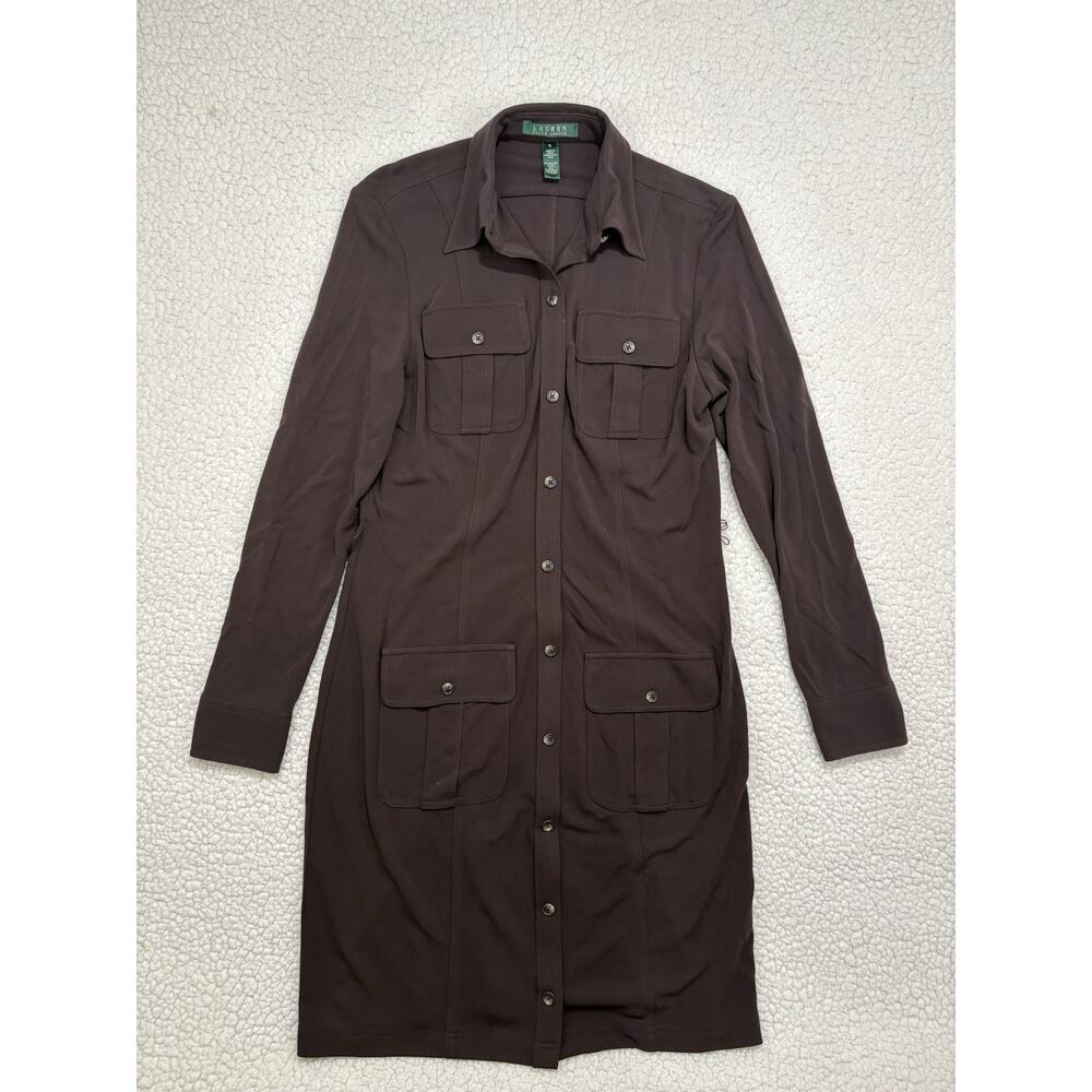 Lauren Ralph Lauren Shirt Dress Women's S Chocolate Brown Safari Utility Midi - Picture 1 of 9